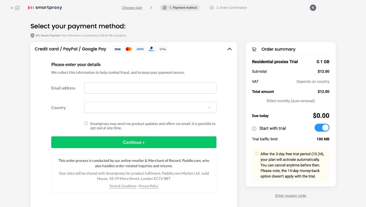 Smartproxy - paymnet methods