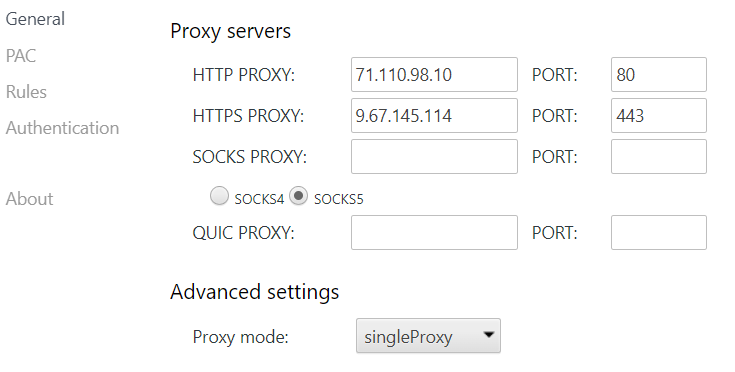 Proxy Helper inteface and settings